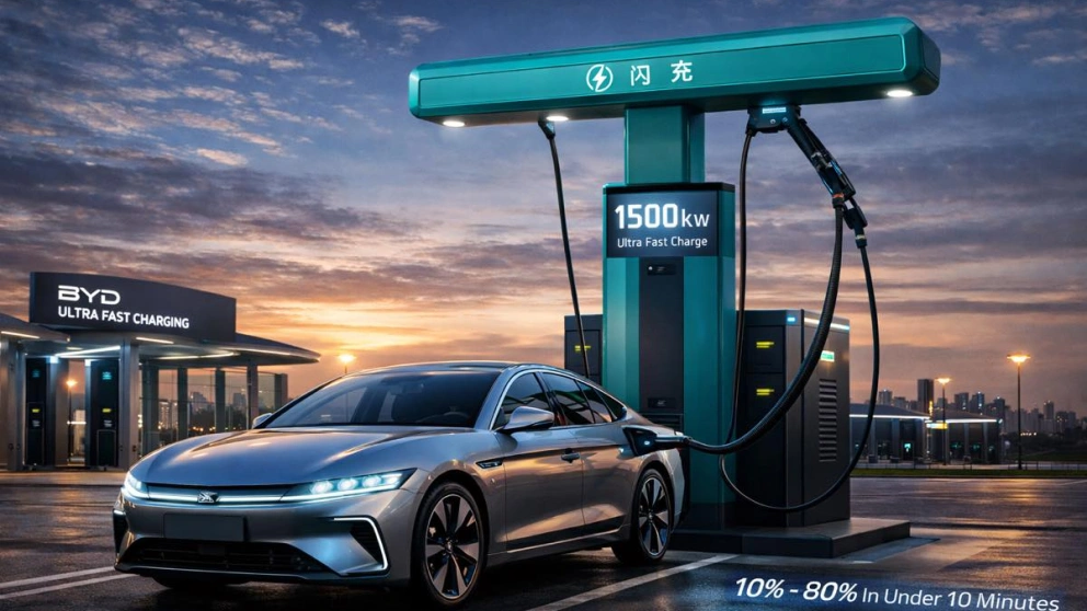 BYD has launched the Atto 8 in Paris as its first European model featuring Flash Charge technology BYD has launched the Atto 8 in Paris as its first European model featuring Flash Charge technology