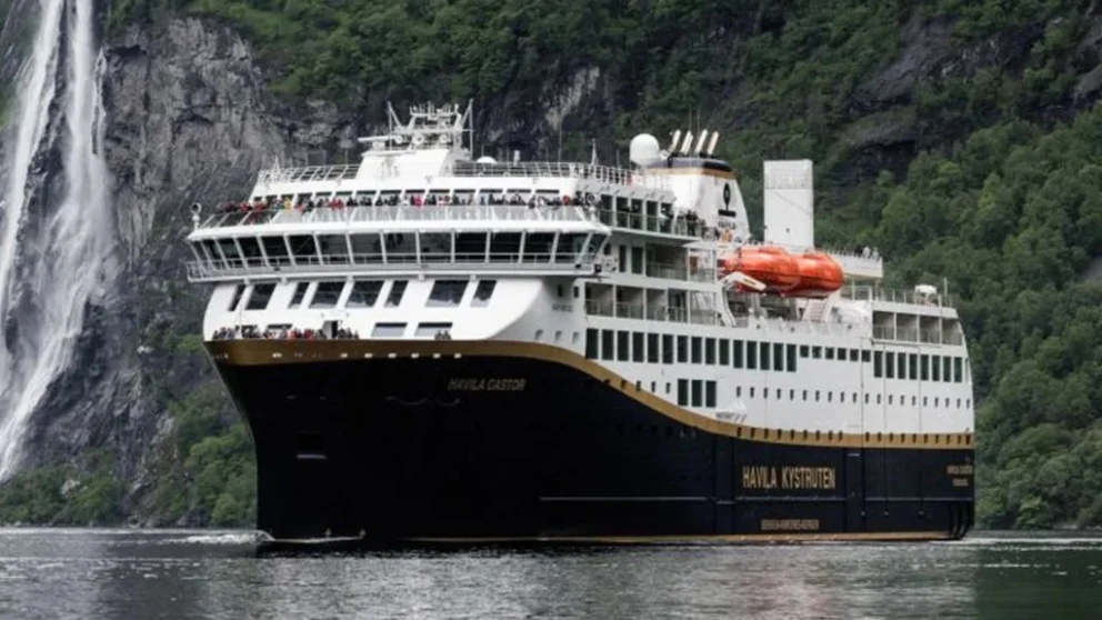 Havila Kystrutens elektriske skip kan seile i fire timer.. Kilde: carup.se