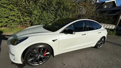 TESLA Model 3 Performance AWD, White/White - PPF - meget pen!