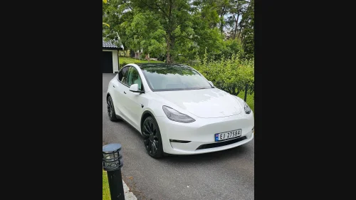 TESLA Model Y Performance AWD/HVIT SKINN/LAKKFORSEGLET/KROK/21"+21"
