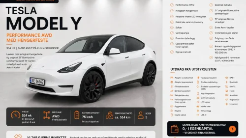 TESLA Model Y Performance AWD Premium Skinn H.feste VI TAR INNBYTTE
