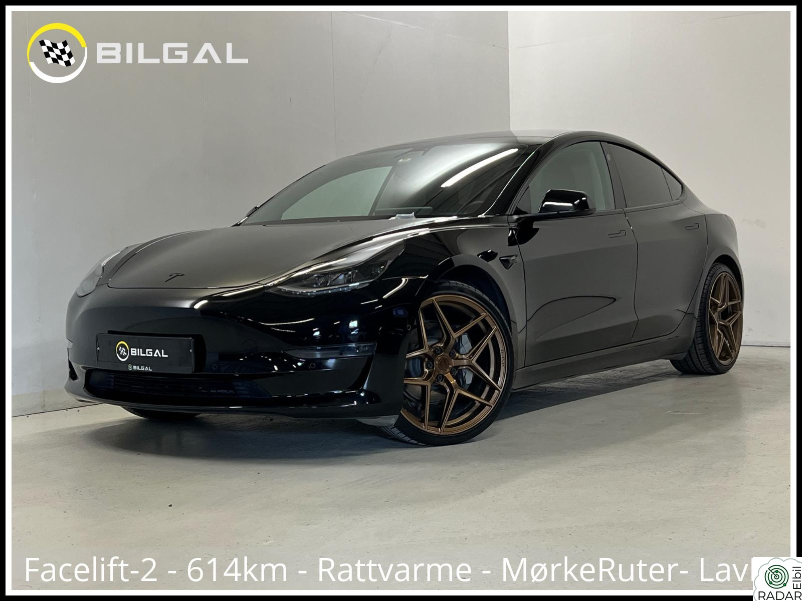 TESLA Model 3 LongRange 498HK 4x4 SortOptikk Skinn 20toms HiFi 614KM