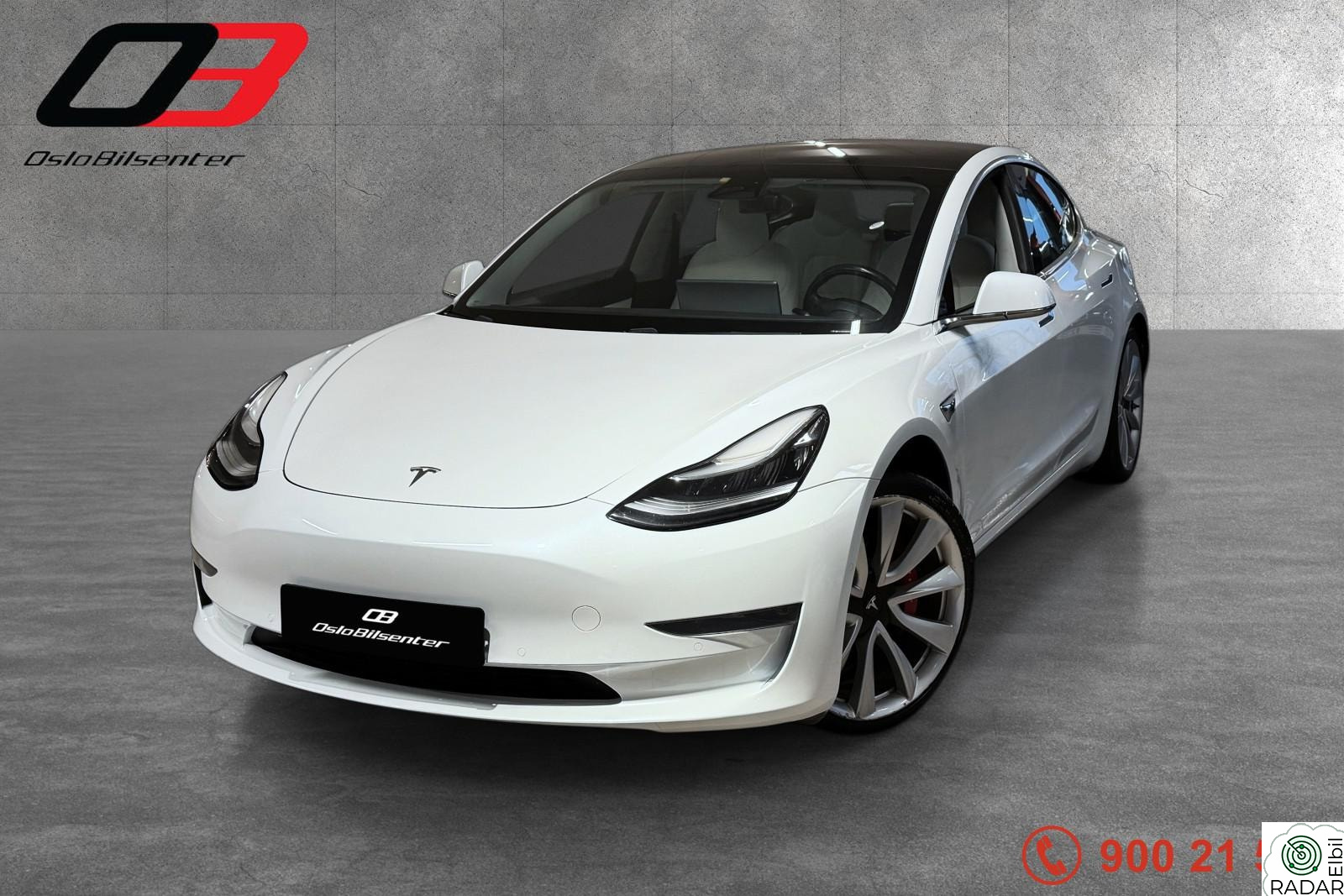 TESLA Model 3 PERFORMANCE AWD 490HK/HVIT SKINN/ACC/KAMERA/PANO/EU2027