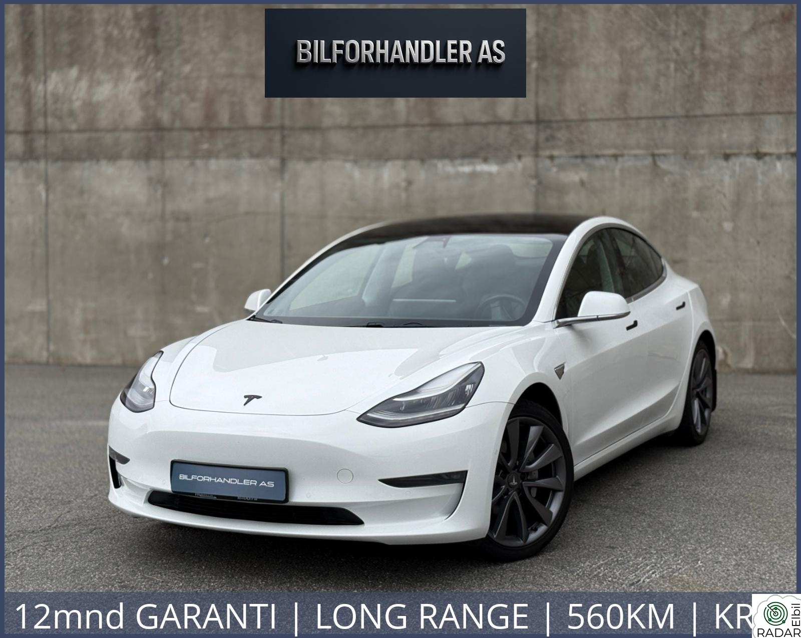 TESLA Model 3 12mnd GARANTI | LONG RANGE | 560KM | KROK | PREMIUM-LYD