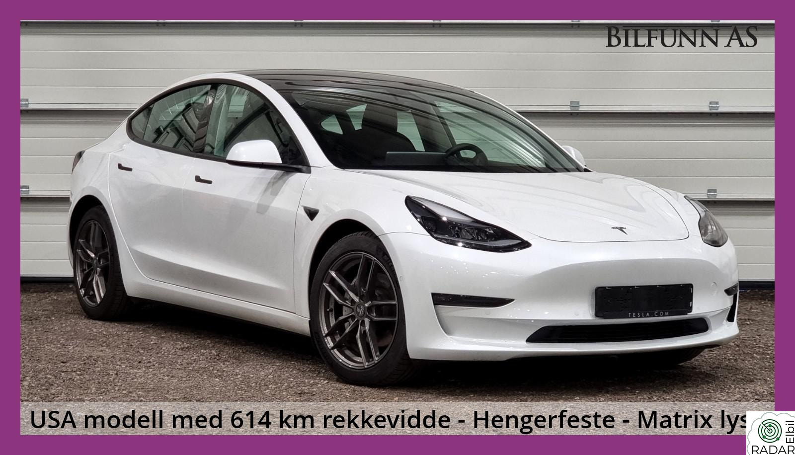 TESLA Model 3 LR AWD, Krok, Matrix, EAP, 614 WLTP, Varme i ratt