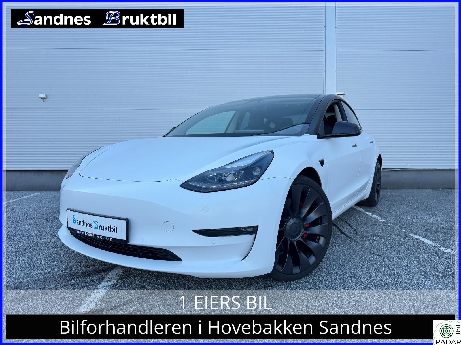 TESLA Model 3 PERFORMANCE 513HK AWD HVIT MATT,SKINN,PANO,ACC,TLF,NAVI