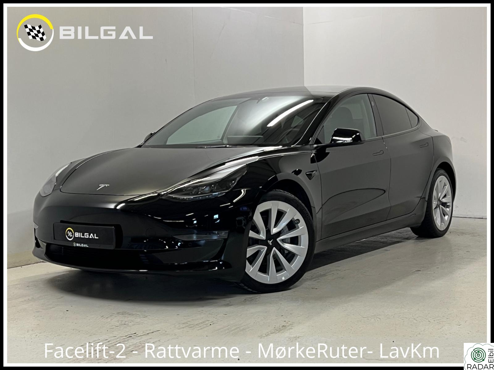 TESLA Model 3 LongRange 498HK 4x4 SortOptikk Skinn 19tom HiFi Spoiler