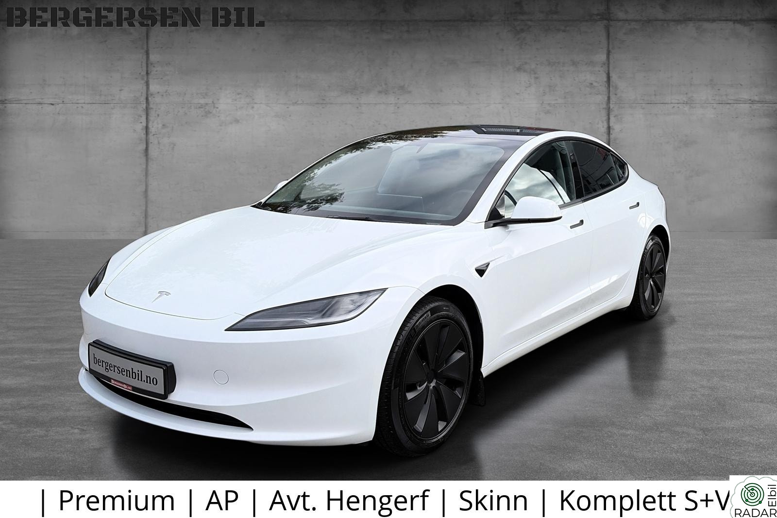 TESLA Model 3 | Premium | AP | Avt. Hengerf | Skinn | Komplett S+V |