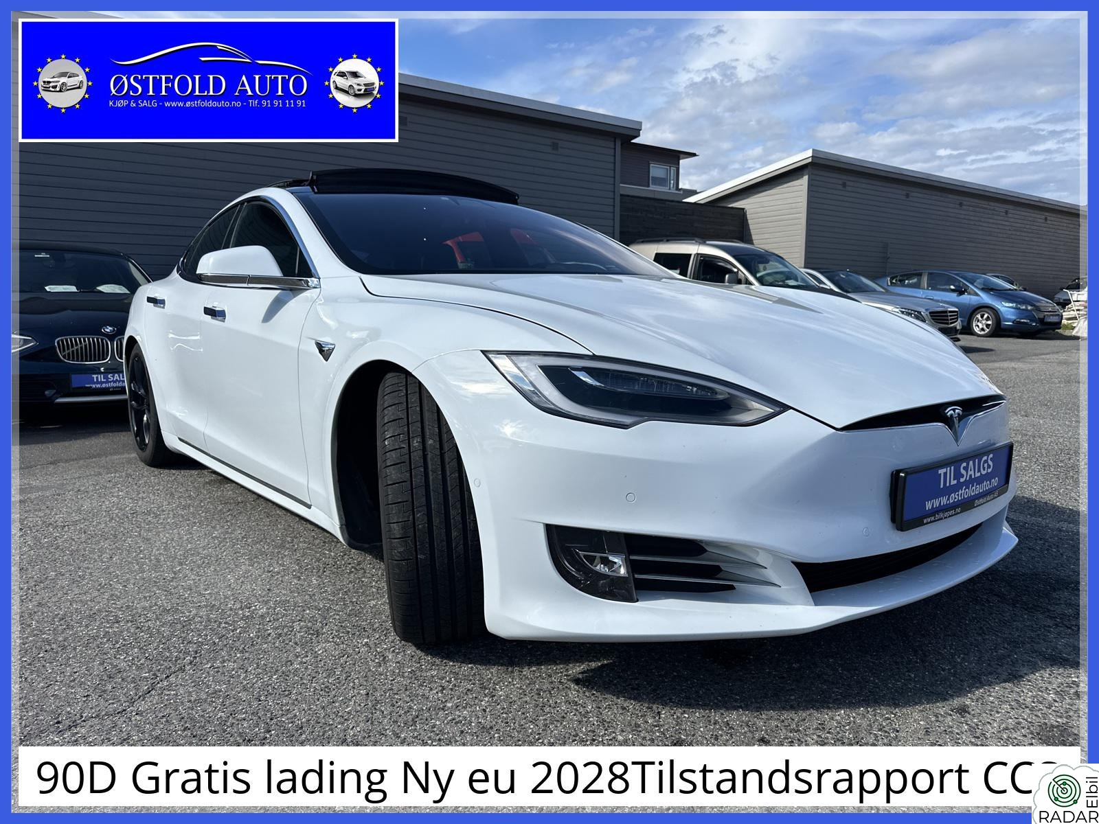 TESLA MOTORS Model S 90D Gratis lading Ny eu 2028Tilstandsrapport CCS Skinn