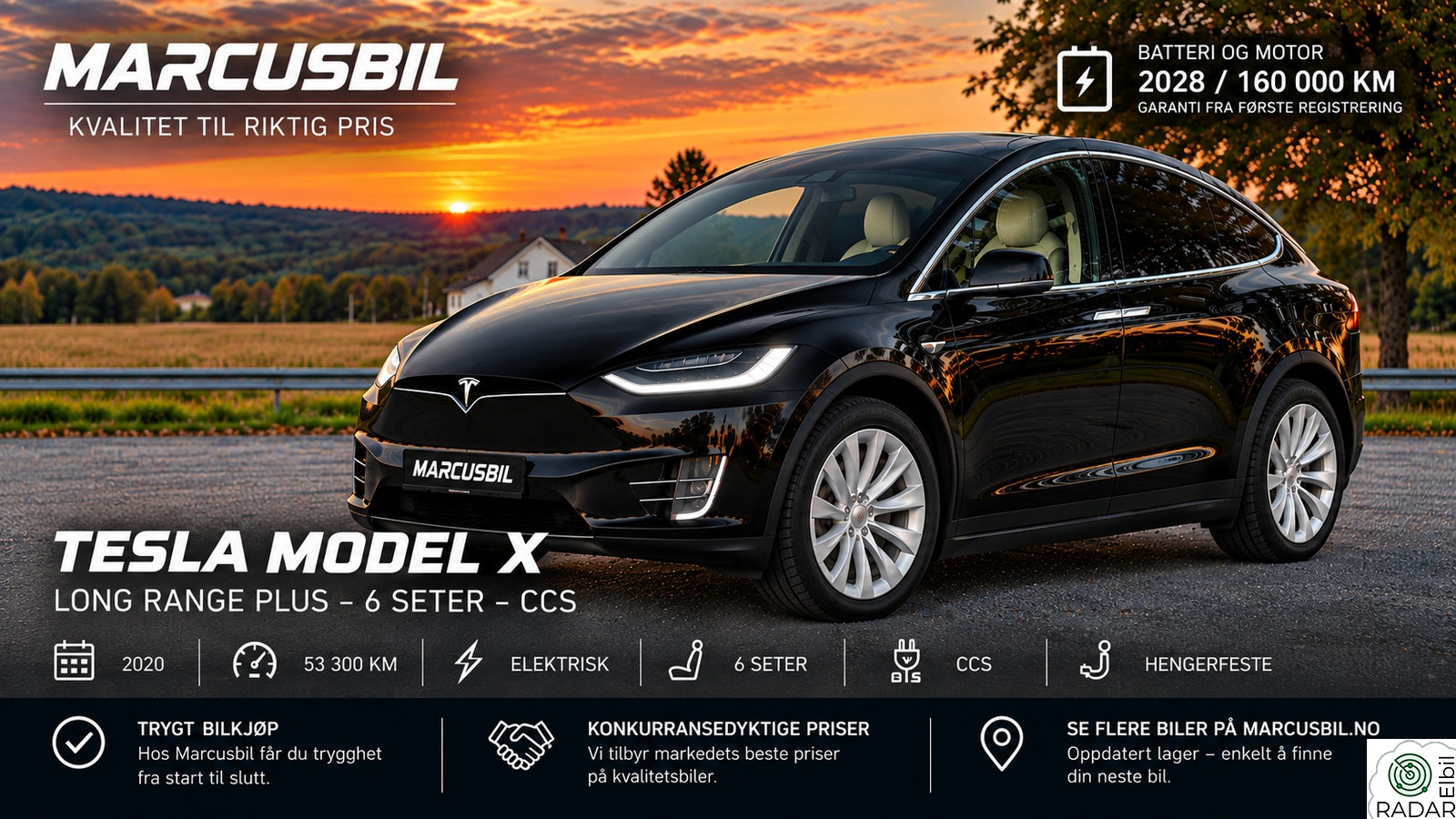 TESLA Model X Long Range Plus – 6-seter – FSD – CCS – Hengerfeste