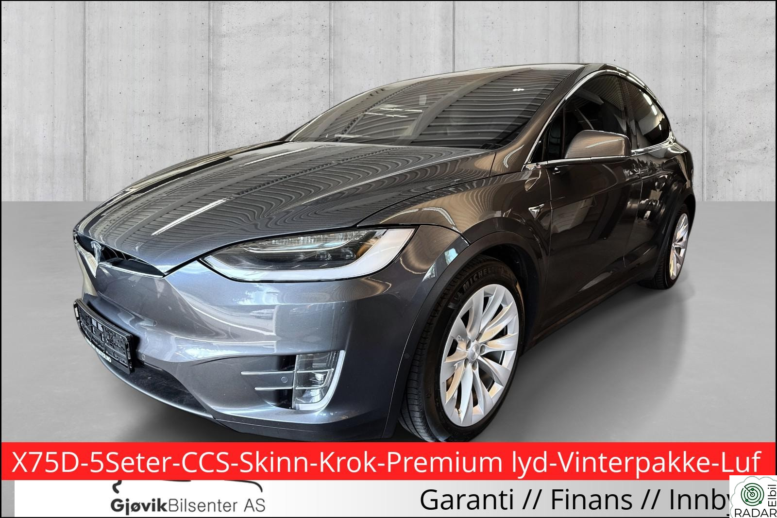TESLA Model X X75D-5Seter-CCS-Skinn-Krok-Premium lyd-Vinterpakke-Luft