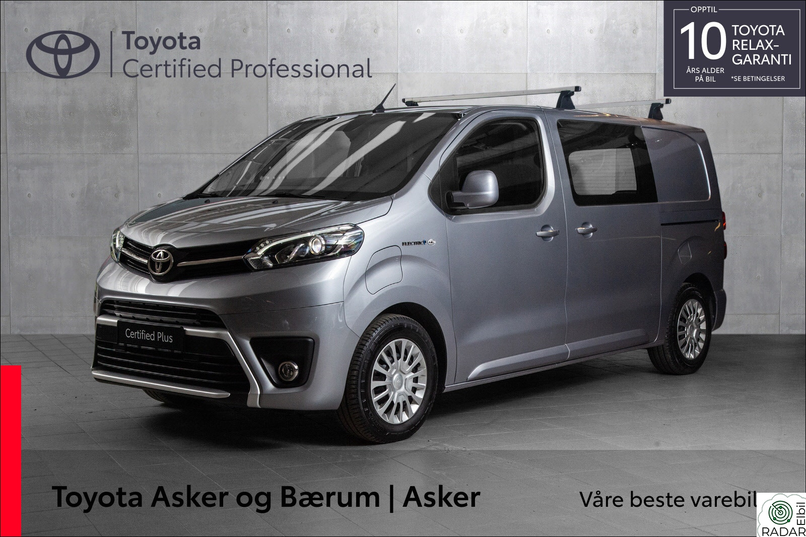 TOYOTA PROACE Electric 75kWt Comfort Fleet L1H1 SHB m/HENGERFESTE