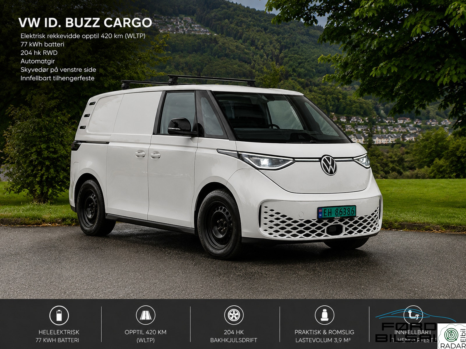 VOLKSWAGEN ID. BUZZ CARGO 150 KW CARGO 204hk/ Lyspakke/ Hengerfeste/ Førerassistpk.