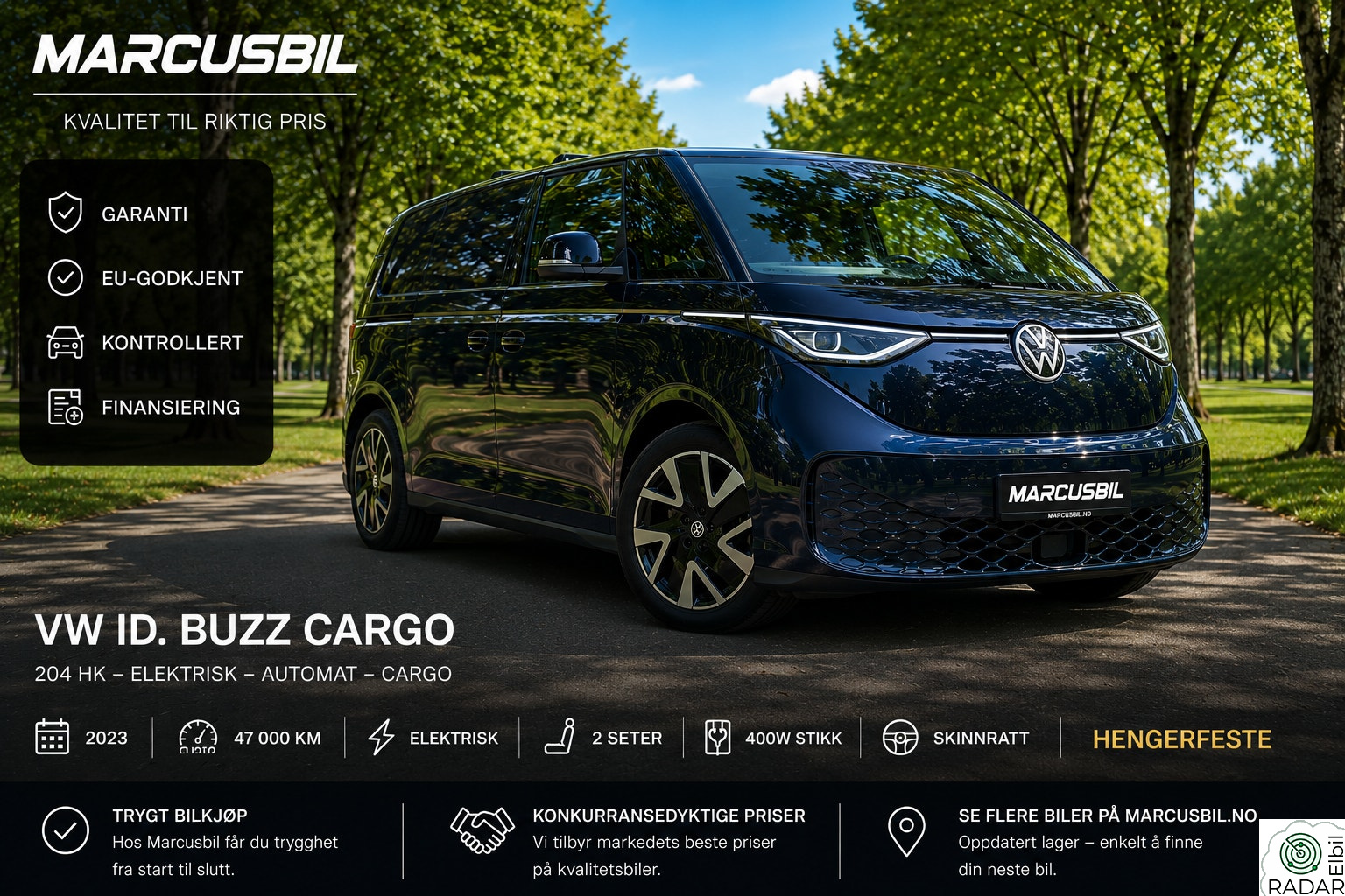 VOLKSWAGEN ID. BUZZ CARGO 150 KW ID. Buzz Cargo 204 hk – Komfortseter | 400V Uttak