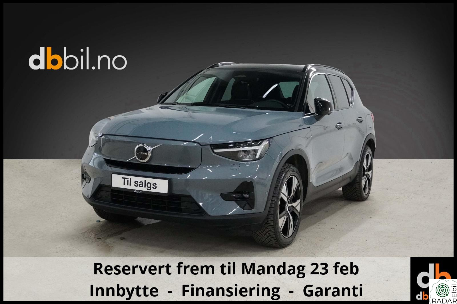 VOLVO XC40 430km rekkevidde | 408 hk | H-feste | Soltak | Delskinn