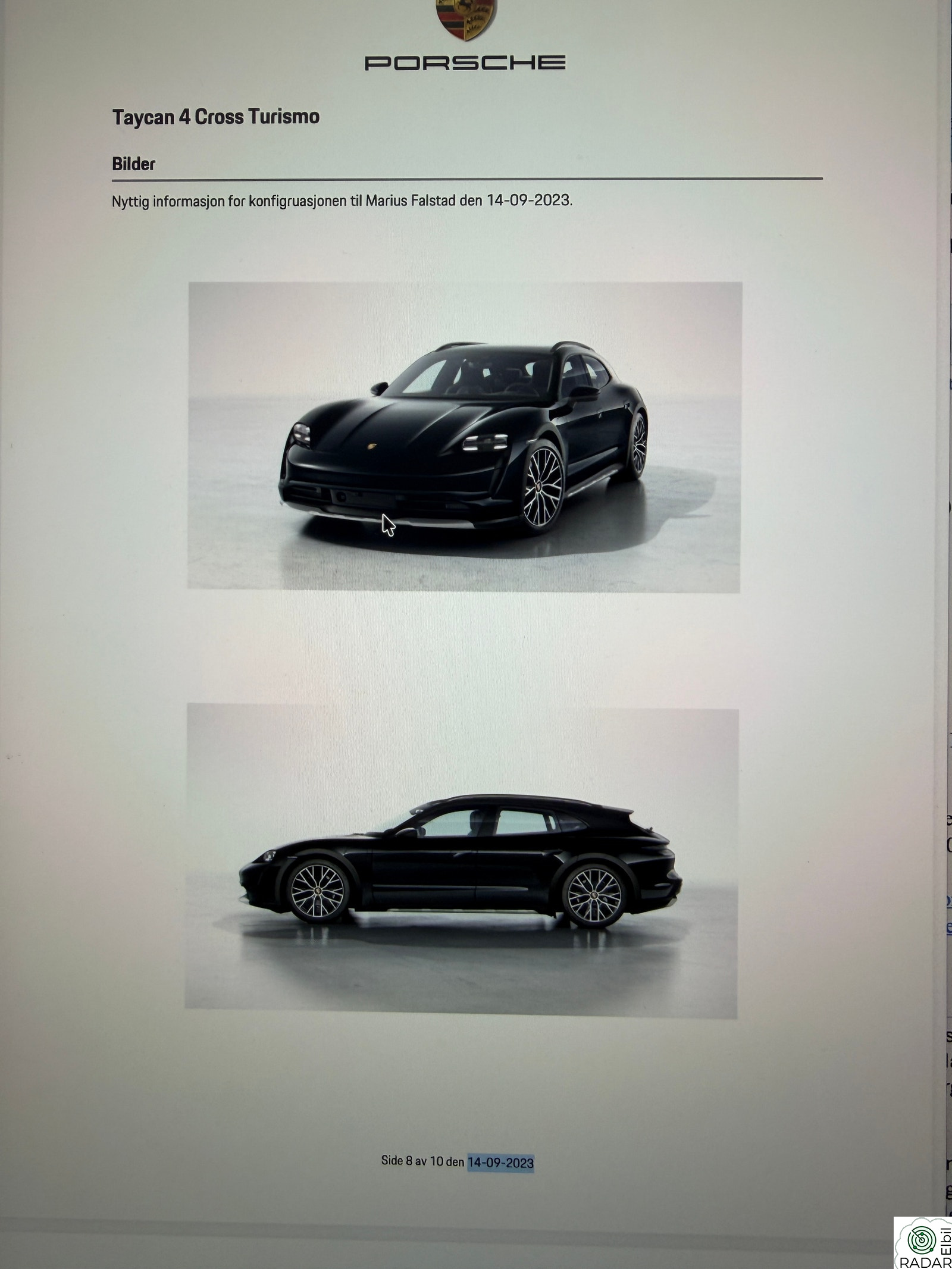 PORSCHE Taycan 4 4 Cross Turismo Pris kr, 9900.-