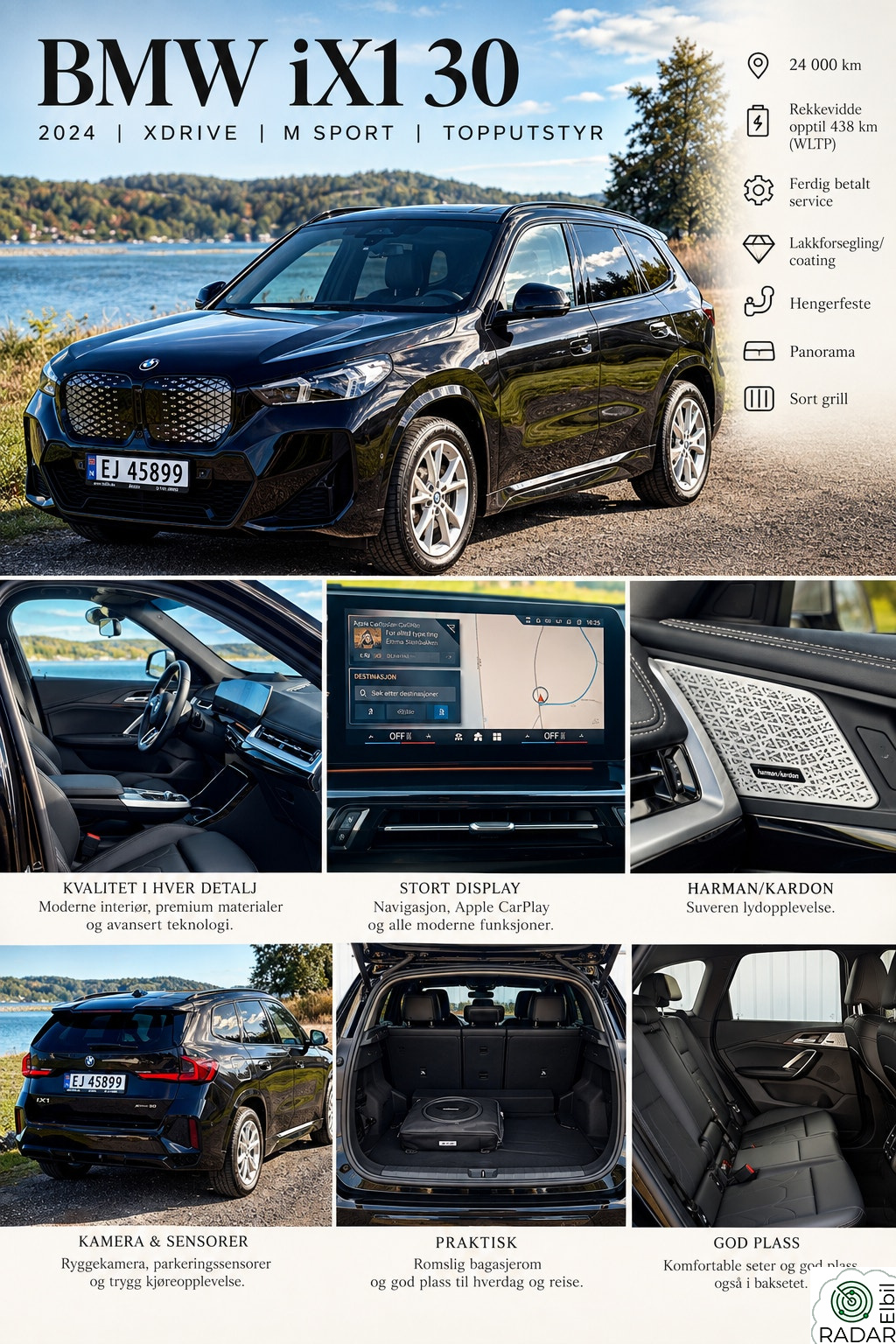 BMW iX1 xDrive30 H.feste,lakkforsegling,panorama,,service,massasje,508km
