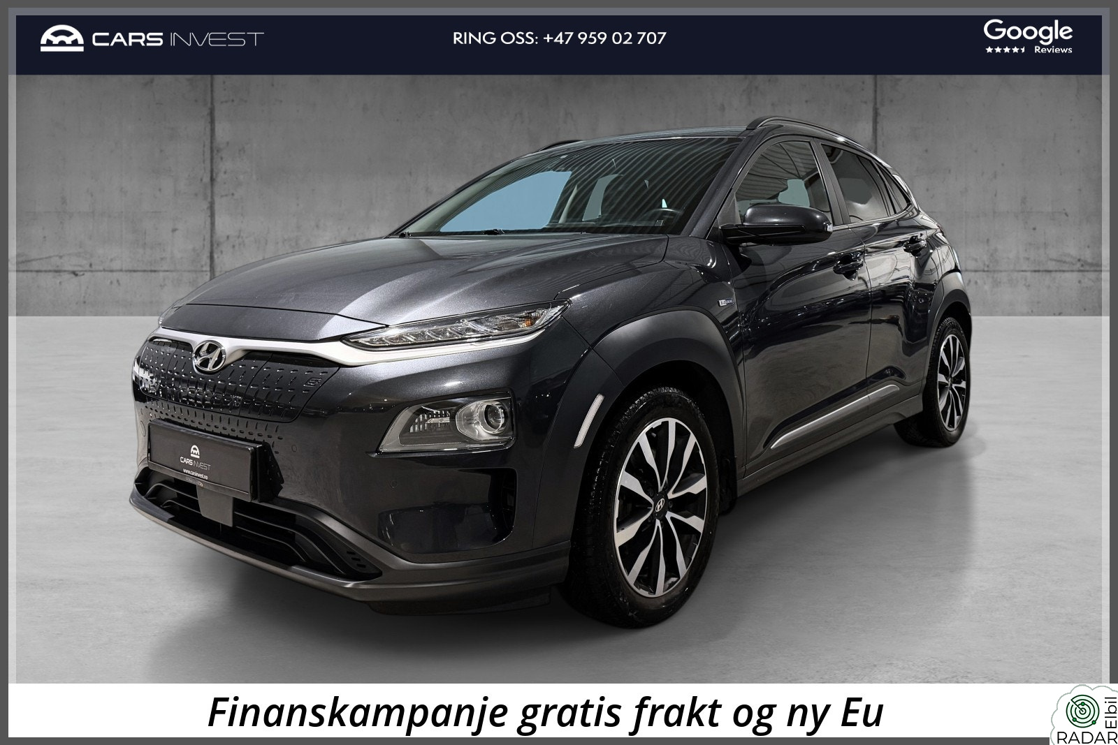 HYUNDAI Kona 484km Exclusive Skinn|Acc|Ryggekamera|Carplay